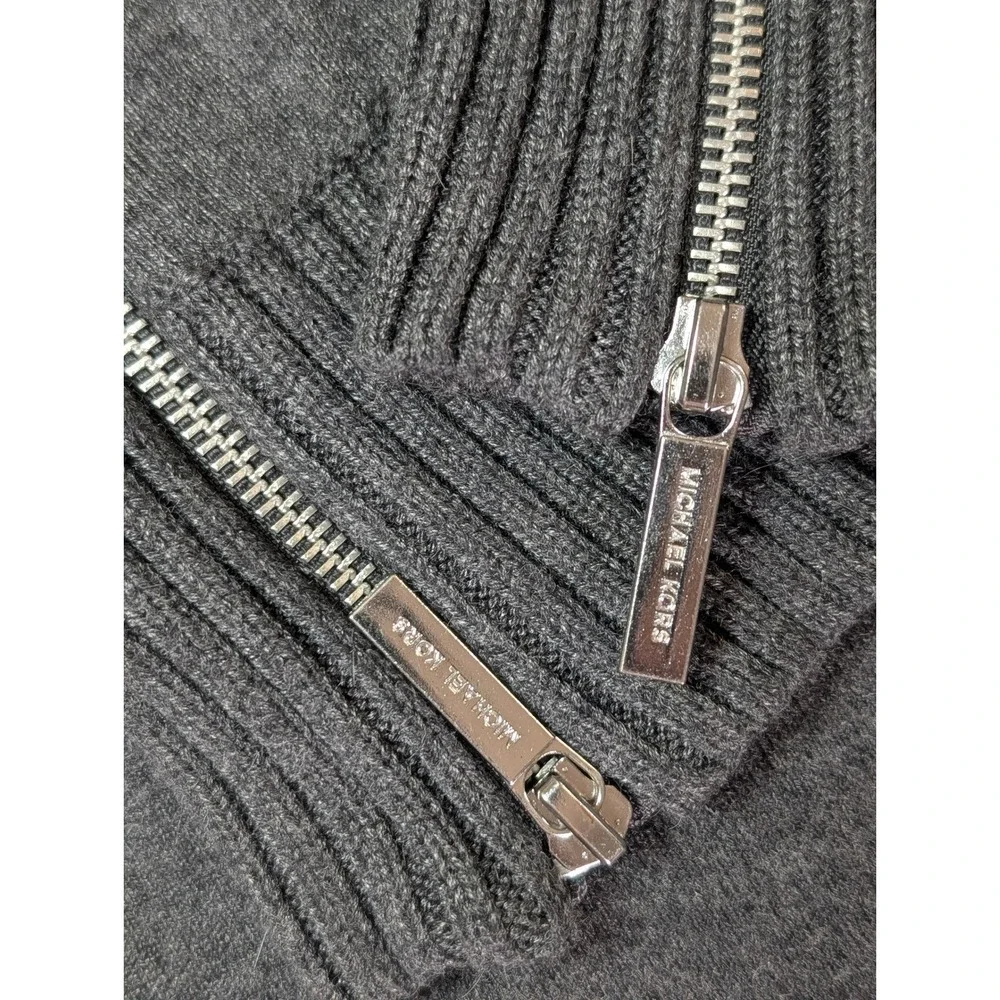 Michael Kors Womens Charcoal Gray Boat Neck Zipper Cuff Sweater Dress Small
